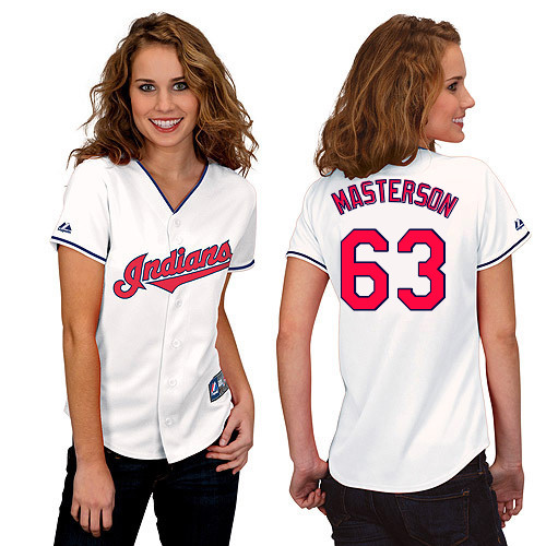 Justin Masterson #63 mlb Jersey-Cleveland Indians Women's Authentic Home White Cool Base Baseball Jersey